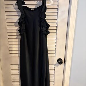 a new day Black Midi Dress with Ruffle Detail